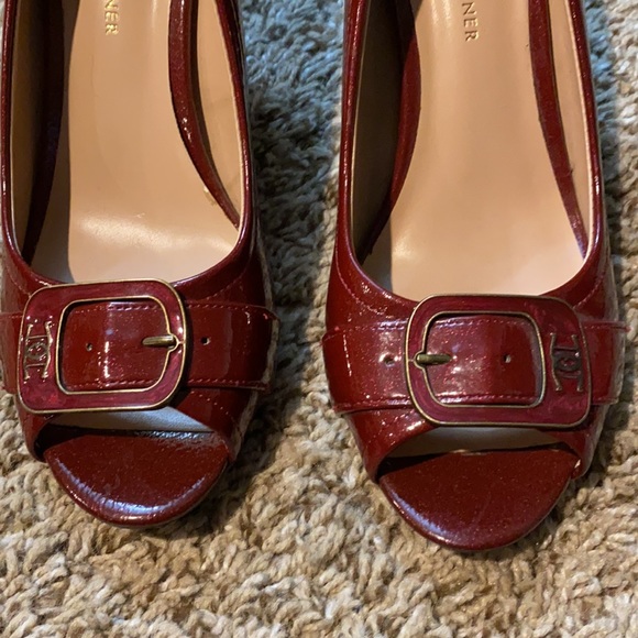 Etienne Aigner Women's Size 7.5 Heel Shoes Sparkle Red Peep Toe - Picture 7 of 7